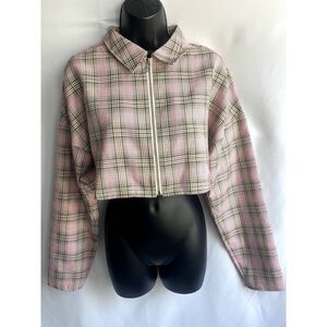 Collusion Y2K Pink Plaid Academia Preppy Zip Shirt Blazer Clueless sz 6 Barbie